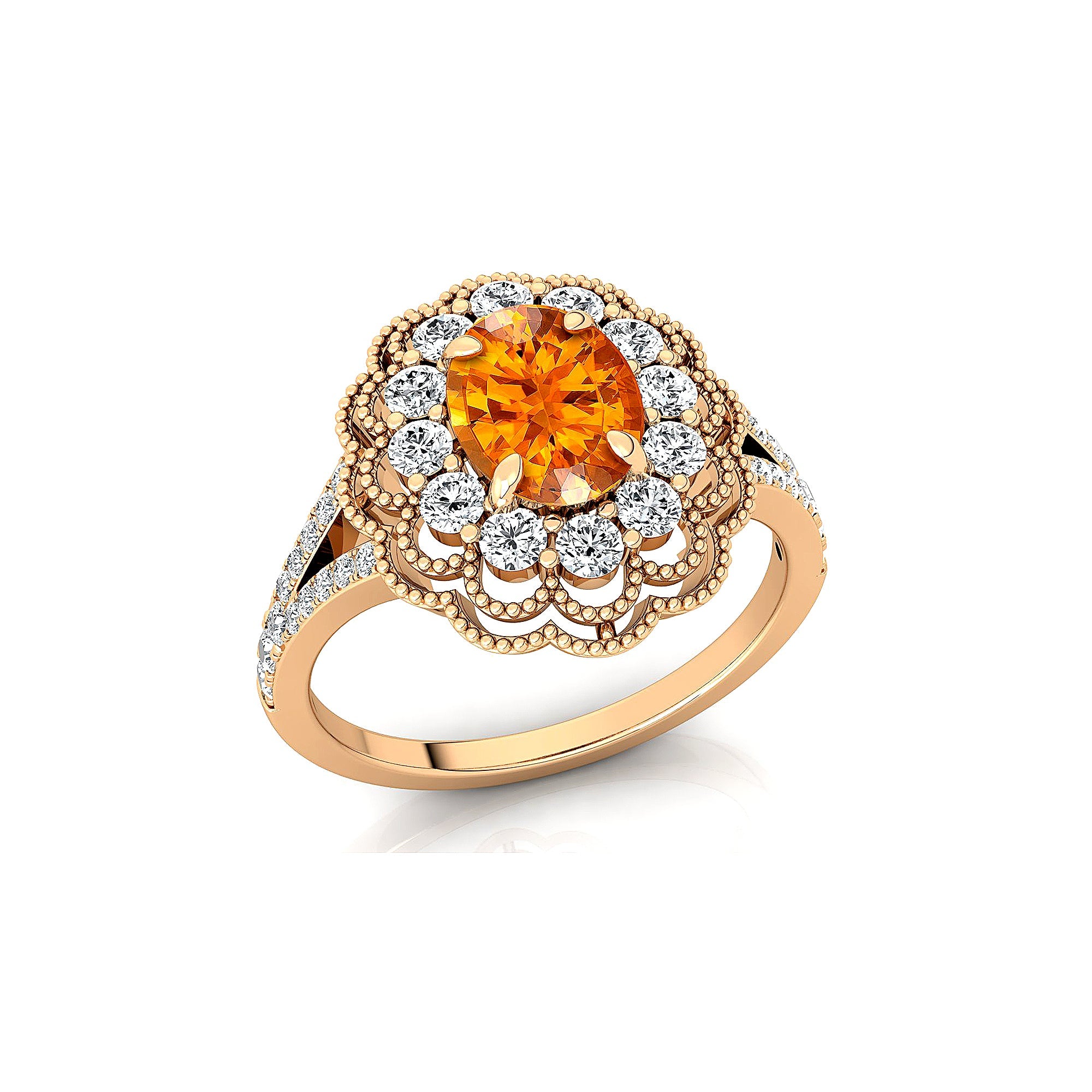 Flower Inspired Cluster Diamond Oval Citrine Engagement Ring - GeumJewels