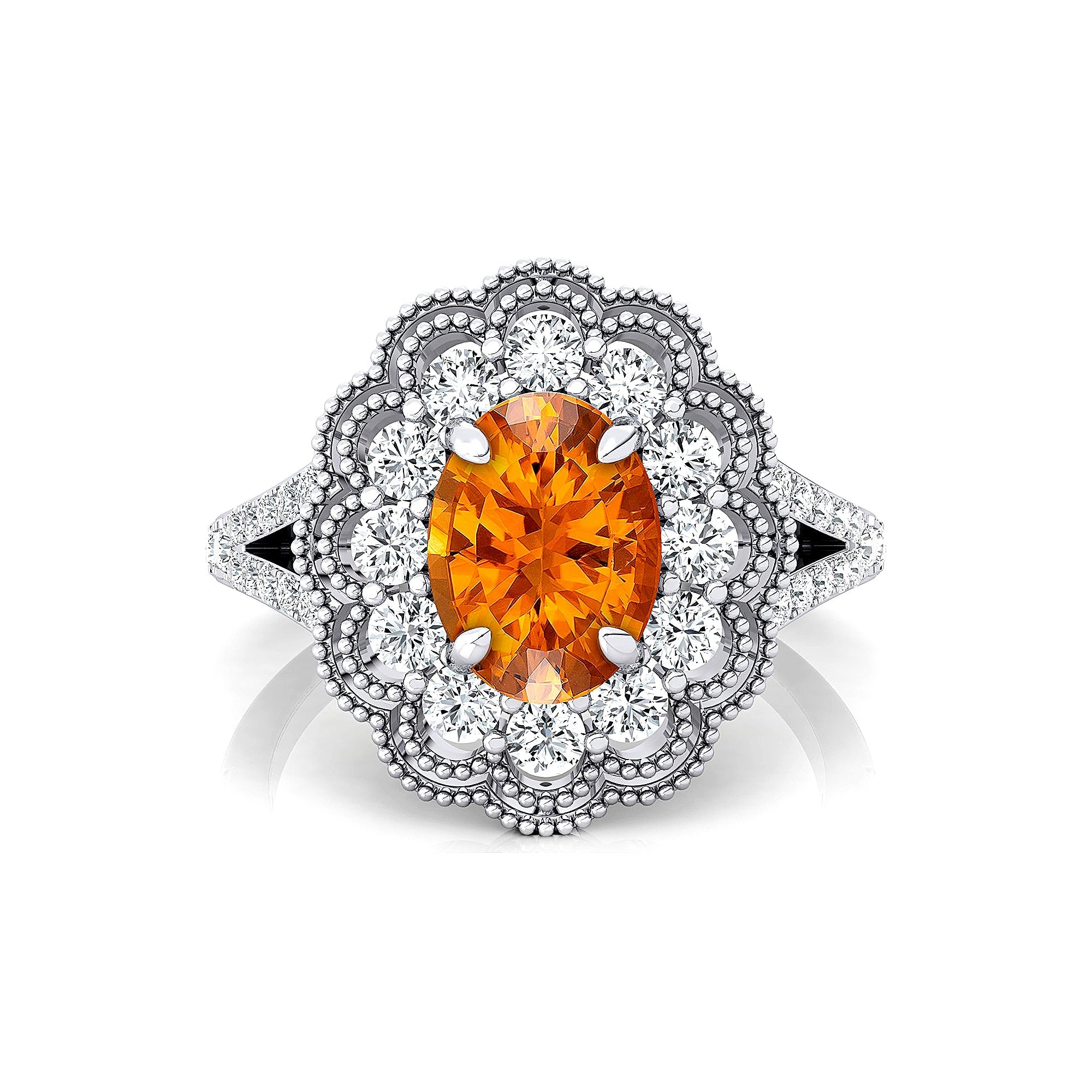 Flower Inspired Cluster Diamond Oval Citrine Engagement Ring - GeumJewels