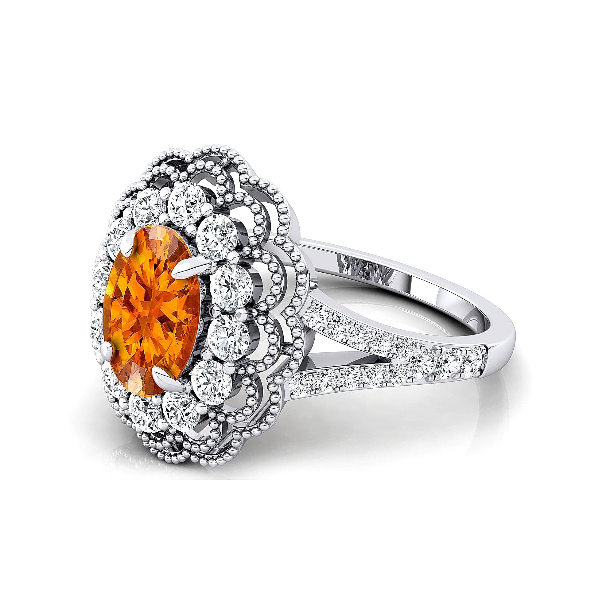 Flower Inspired Cluster Diamond Oval Citrine Engagement Ring - GeumJewels