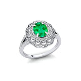 Flower Inspired Cluster Diamond Oval Emerald Engagement Ring - GeumJewels