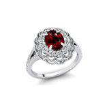 Flower Inspired Cluster Diamond Oval Garnet Engagement Ring - GeumJewels