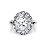 Flower Inspired Cluster Diamond Oval Lab Diamond Engagement Ring - GeumJewels