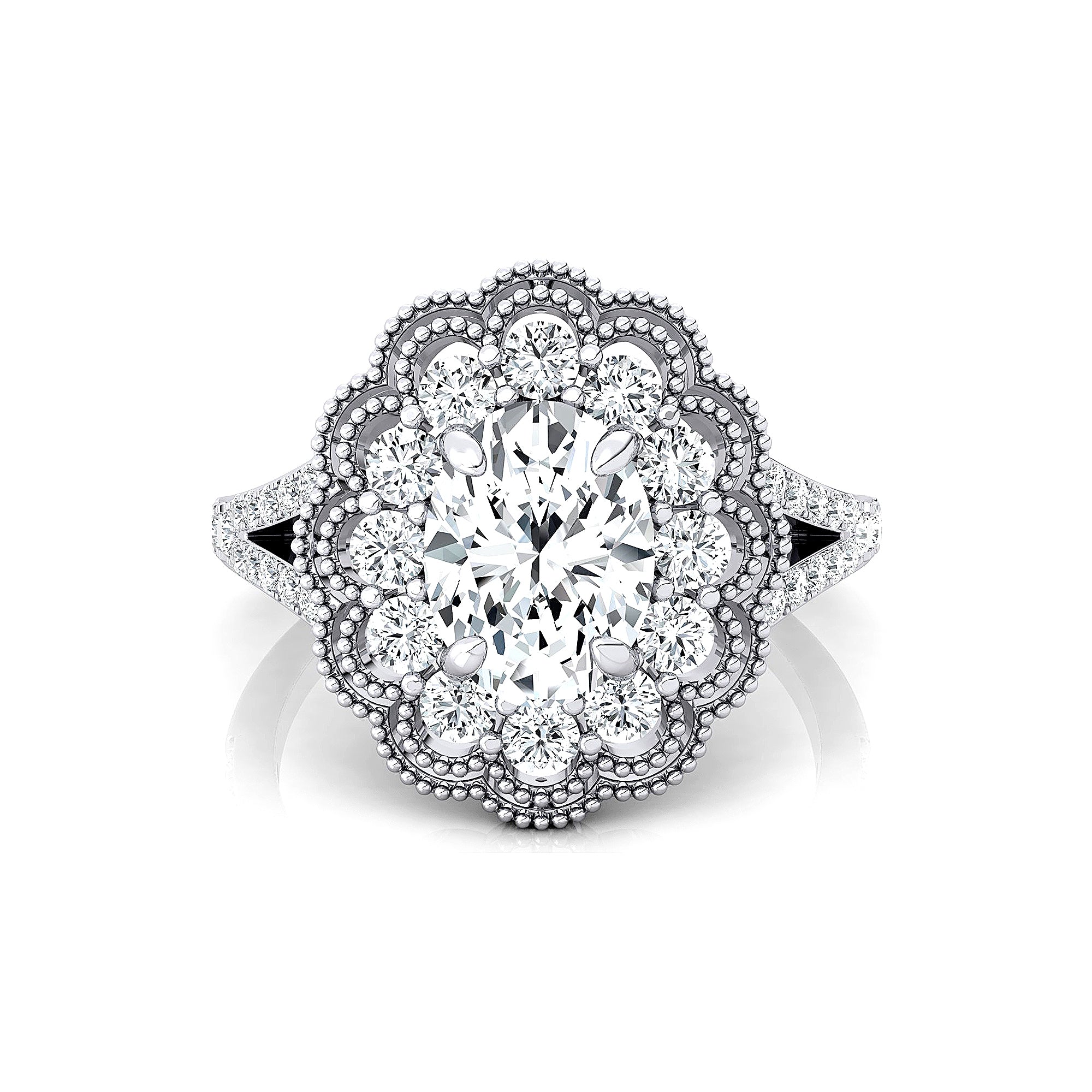 Flower Inspired Cluster Diamond Oval Lab Diamond Engagement Ring - GeumJewels