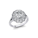 Flower Inspired Cluster Diamond Oval Lab Diamond Engagement Ring - GeumJewels