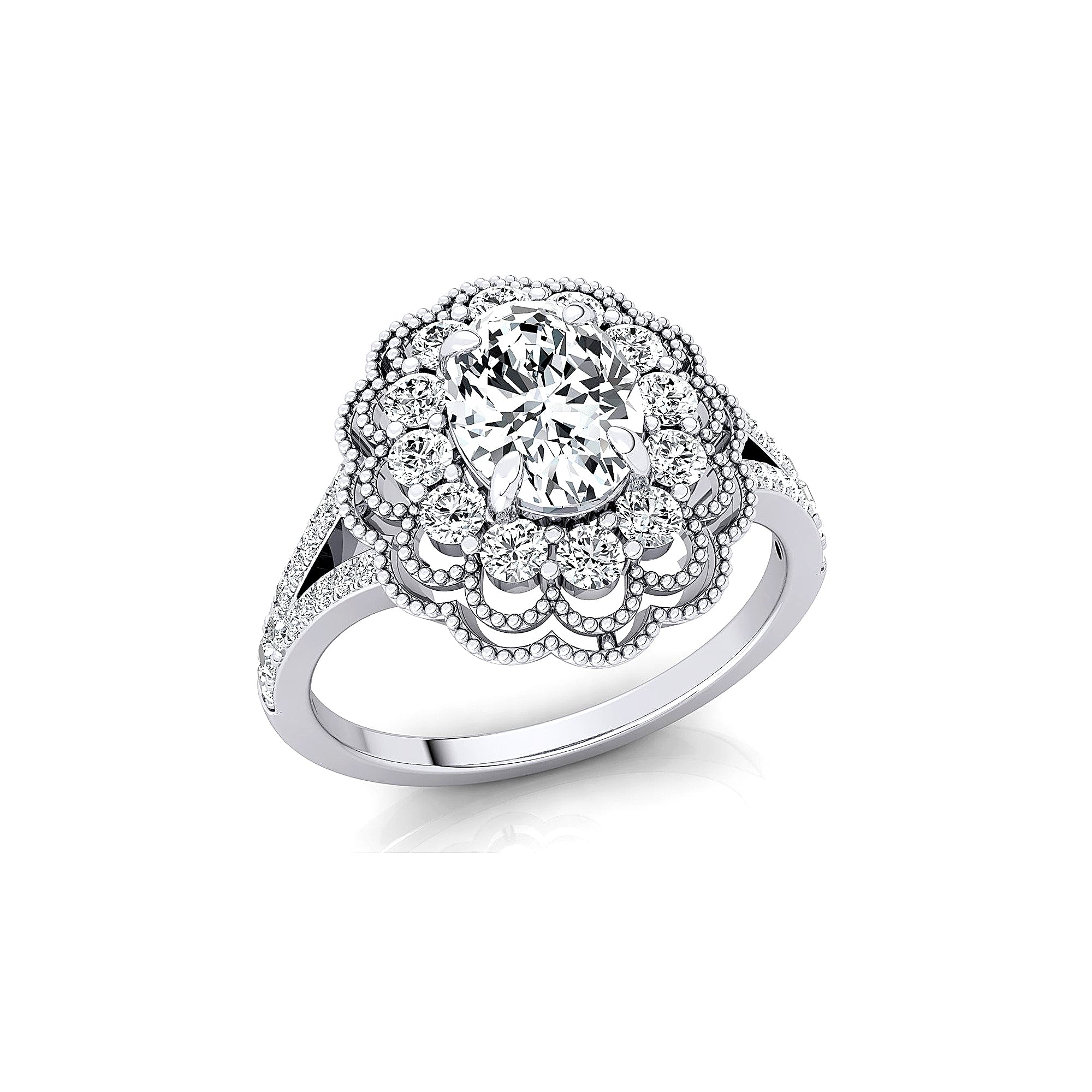 Flower Inspired Cluster Diamond Oval Lab Diamond Engagement Ring - GeumJewels