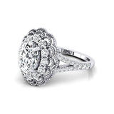 Flower Inspired Cluster Diamond Oval Lab Diamond Engagement Ring - GeumJewels