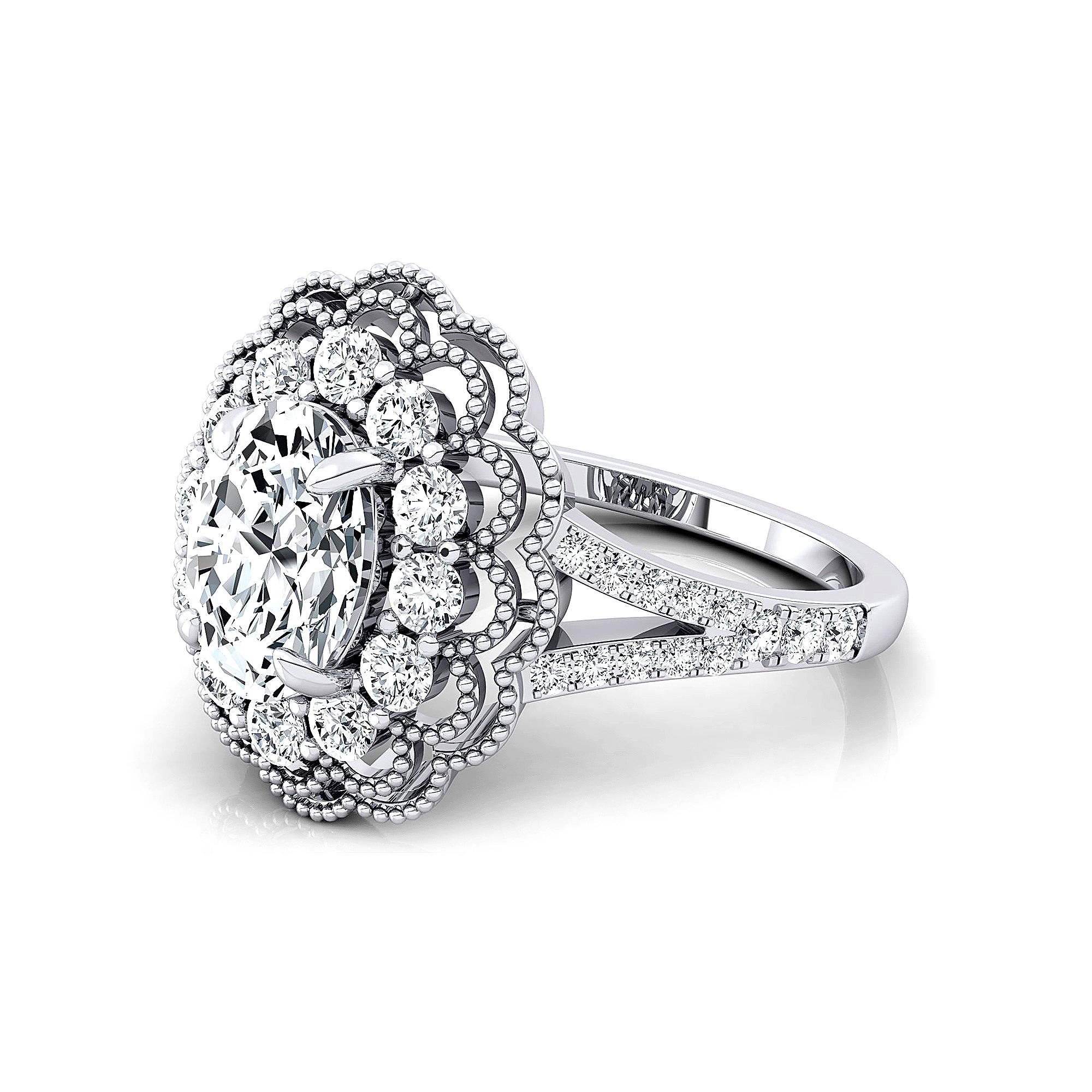 Flower Inspired Cluster Diamond Oval Lab Diamond Engagement Ring - GeumJewels