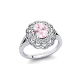 Flower Inspired Cluster Diamond Oval Morganite Engagement Ring - GeumJewels