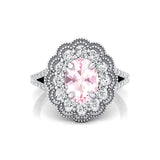Flower Inspired Cluster Diamond Oval Morganite Engagement Ring - GeumJewels