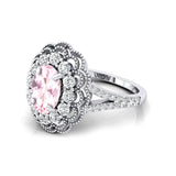 Flower Inspired Cluster Diamond Oval Morganite Engagement Ring - GeumJewels