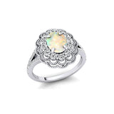 Flower Inspired Cluster Diamond Oval Opal Engagement Ring - GeumJewels
