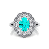 Flower Inspired Cluster Diamond Oval Paraiba Tourmaline Engagement Ring - GeumJewels