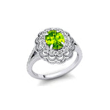 Flower Inspired Cluster Diamond Oval Peridot Engagement Ring - GeumJewels