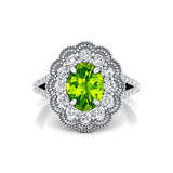 Flower Inspired Cluster Diamond Oval Peridot Engagement Ring - GeumJewels