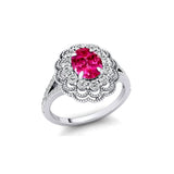 Flower Inspired Cluster Diamond Oval Pink Sapphire Engagement Ring - GeumJewels