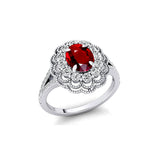 Flower Inspired Cluster Diamond Oval Ruby Engagement Ring - GeumJewels