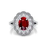 Flower Inspired Cluster Diamond Oval Ruby Engagement Ring - GeumJewels