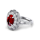 Flower Inspired Cluster Diamond Oval Ruby Engagement Ring - GeumJewels