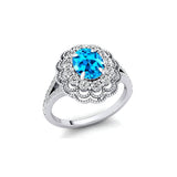Flower Inspired Cluster Diamond Oval Swiss Blue Topaz Engagement Ring - GeumJewels
