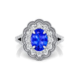 Flower Inspired Cluster Diamond Oval Tanzanite Engagement Ring - GeumJewels
