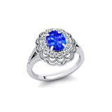 Flower Inspired Cluster Diamond Oval Tanzanite Engagement Ring - GeumJewels