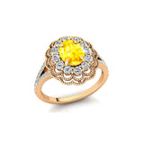 Flower Inspired Cluster Diamond Oval Yellow Sapphire Engagement Ring - GeumJewels
