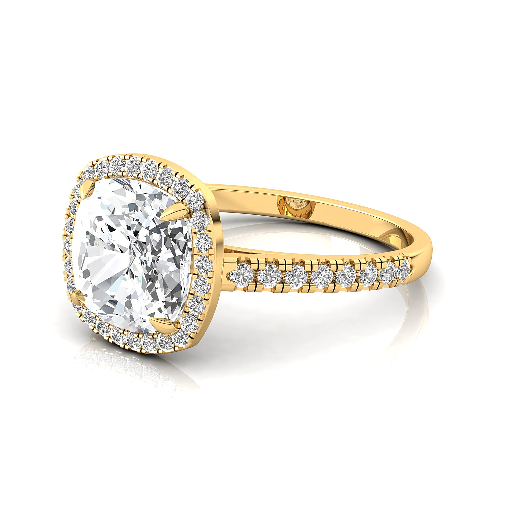 Halo Diamond Engagement Ring with Cushion Cut Lab Diamond - GeumJewels
