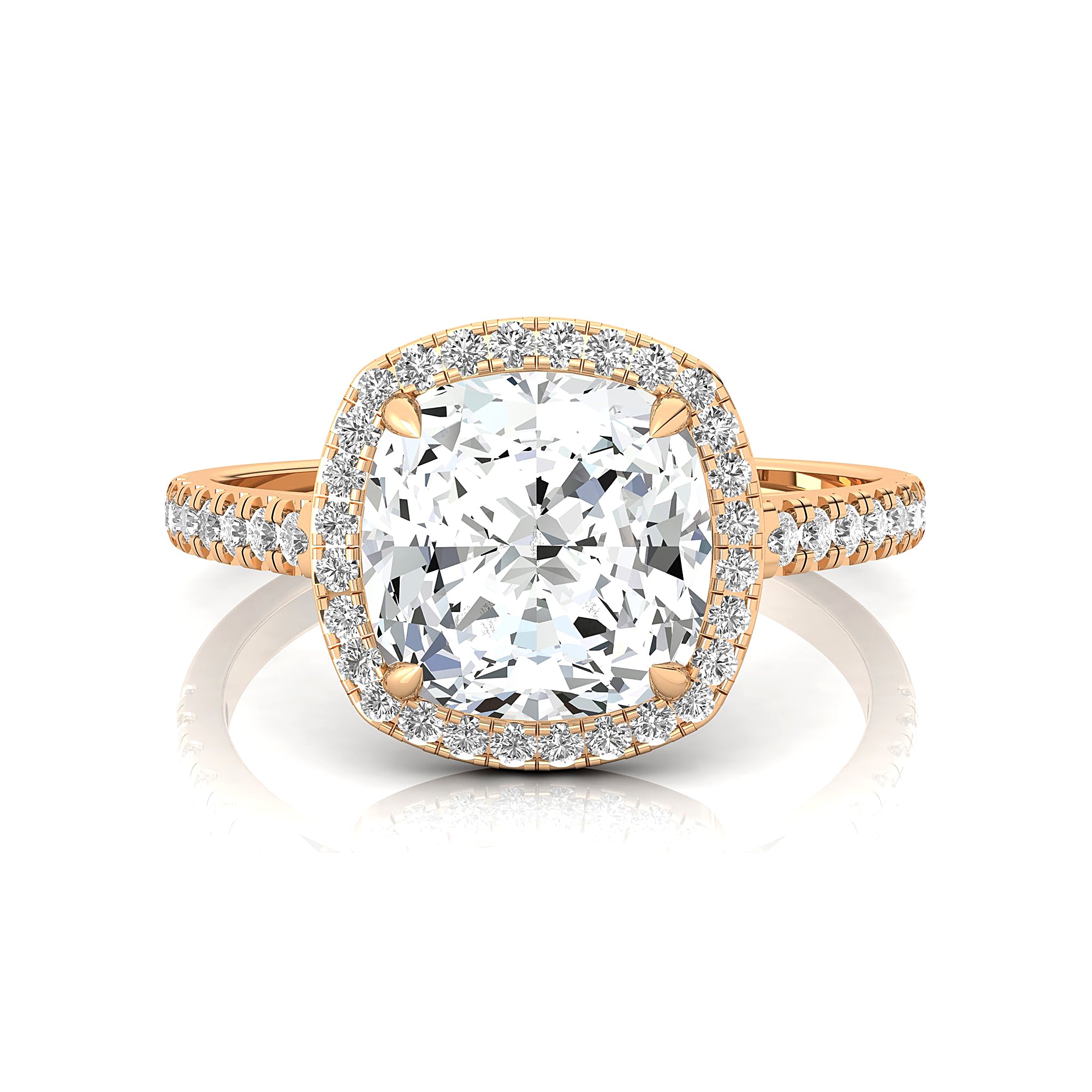 Halo Diamond Engagement Ring with Cushion Cut Lab Diamond - GeumJewels