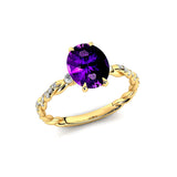 Oval Solitaire Amethyst Ring with Twisted Wire Diamond Band - GeumJewels