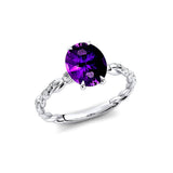 Oval Solitaire Amethyst Ring with Twisted Wire Diamond Band - GeumJewels