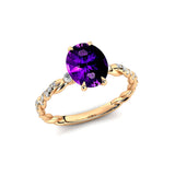 Oval Solitaire Amethyst Ring with Twisted Wire Diamond Band - GeumJewels