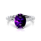 Oval Solitaire Amethyst Ring with Twisted Wire Diamond Band - GeumJewels