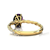 Oval Solitaire Amethyst Ring with Twisted Wire Diamond Band - GeumJewels
