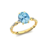 Oval Solitaire Aquamarine Ring with Twisted Wire Diamond Band - GeumJewels