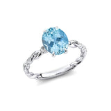 Oval Solitaire Aquamarine Ring with Twisted Wire Diamond Band - GeumJewels