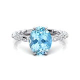 Oval Solitaire Aquamarine Ring with Twisted Wire Diamond Band - GeumJewels