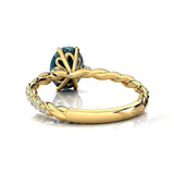 Oval Solitaire Aquamarine Ring with Twisted Wire Diamond Band - GeumJewels