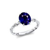 Oval Solitaire Blue Sapphire Ring with Twisted Wire Diamond Band - GeumJewels