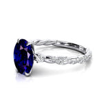 Oval Solitaire Blue Sapphire Ring with Twisted Wire Diamond Band - GeumJewels