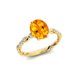 Oval Solitaire Citrine Ring with Twisted Wire Diamond Band - GeumJewels