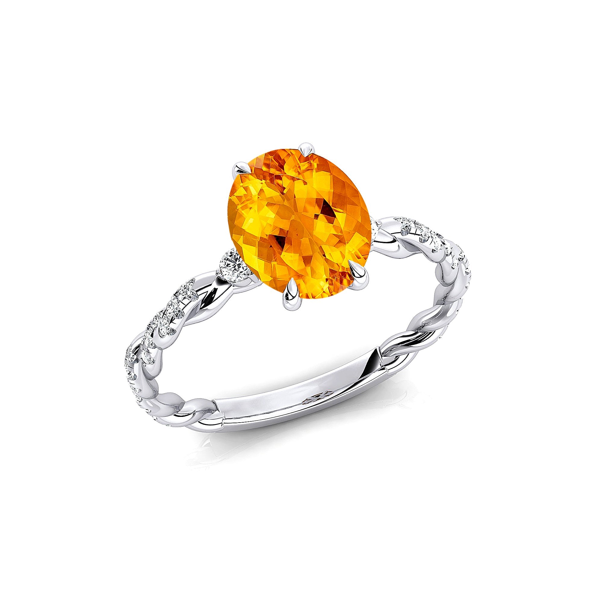Oval Solitaire Citrine Ring with Twisted Wire Diamond Band - GeumJewels