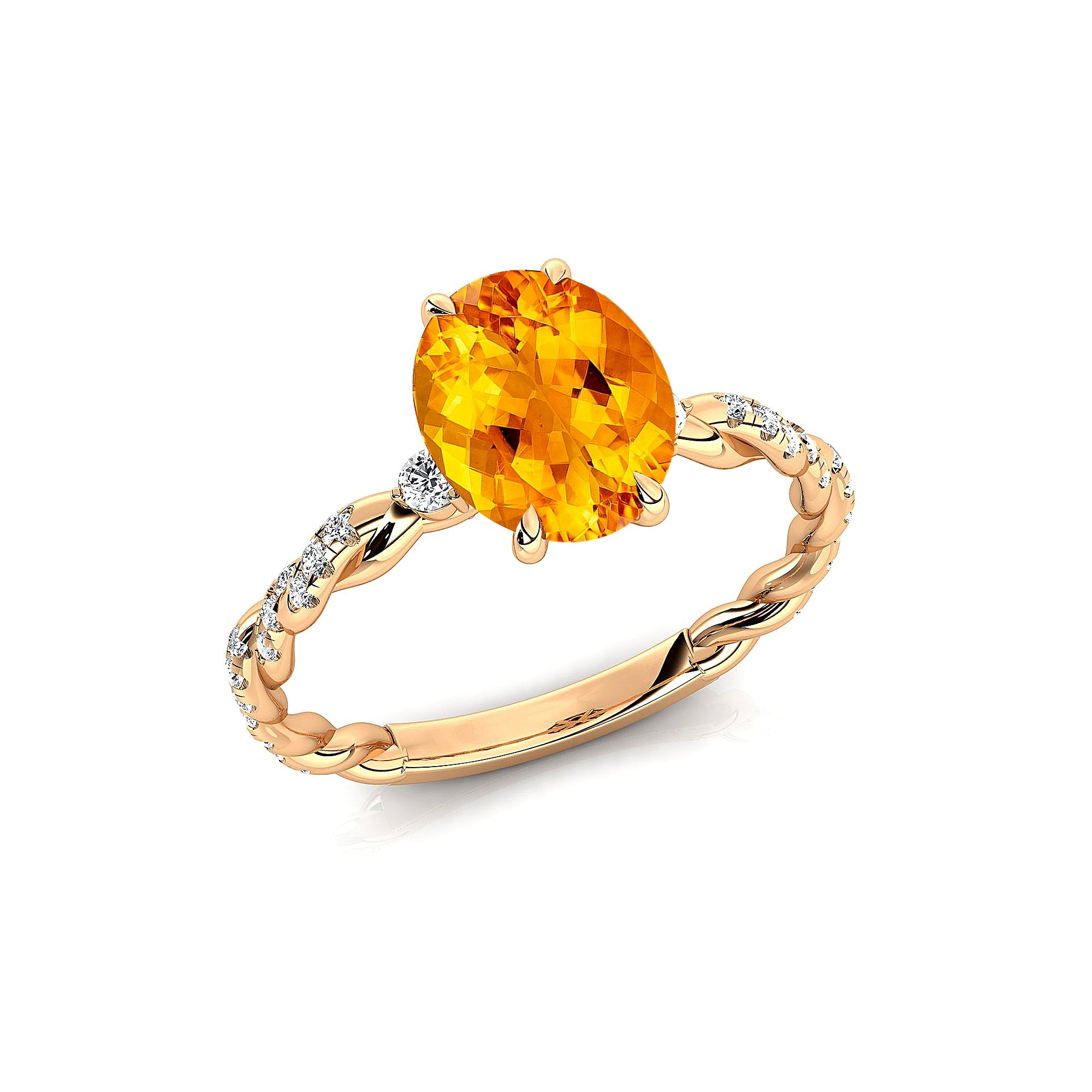 Oval Solitaire Citrine Ring with Twisted Wire Diamond Band - GeumJewels