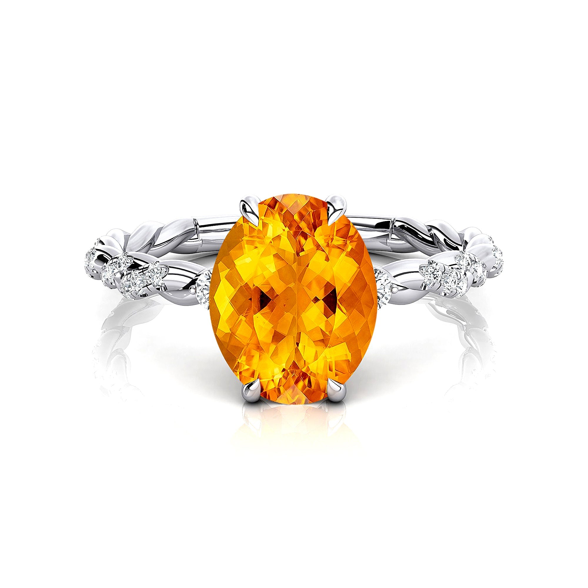 Oval Solitaire Citrine Ring with Twisted Wire Diamond Band - GeumJewels