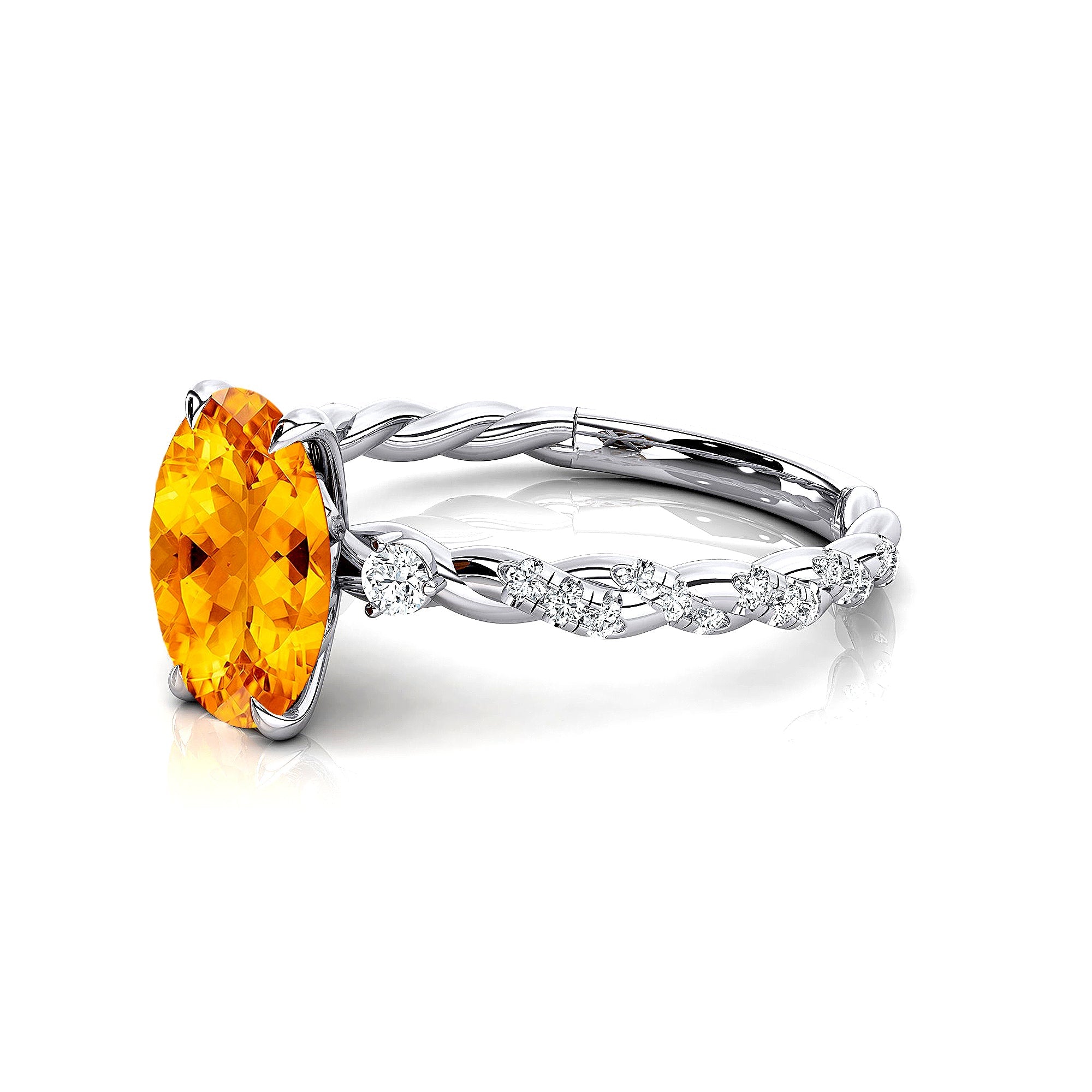 Oval Solitaire Citrine Ring with Twisted Wire Diamond Band - GeumJewels