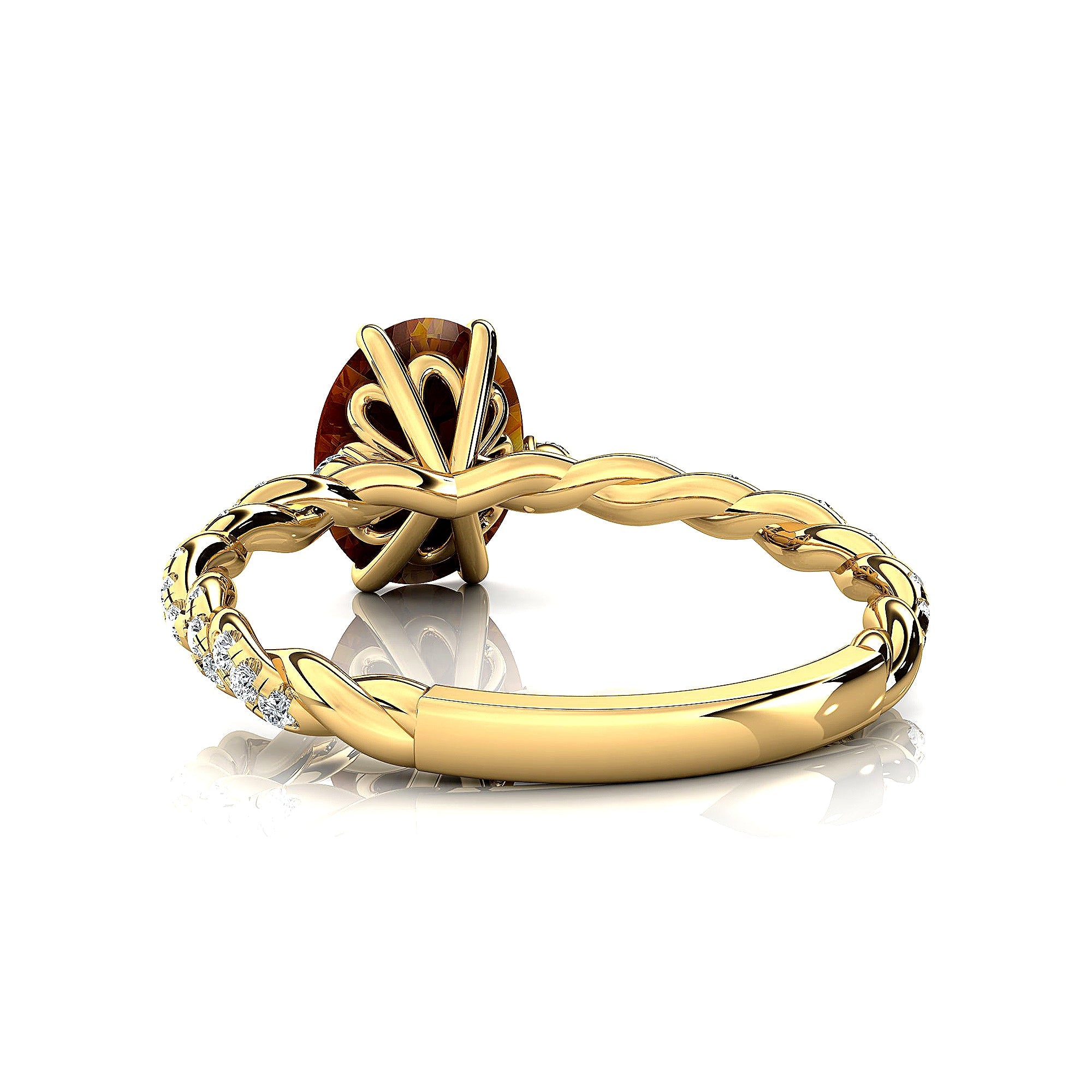 Oval Solitaire Citrine Ring with Twisted Wire Diamond Band - GeumJewels