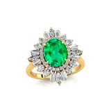 Oval Solitaire Emerald Baguette and Round Diamond Cocktail Ring - GeumJewels