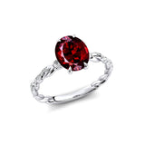 Oval Solitaire Garnet Ring with Twisted Wire Diamond Band - GeumJewels