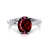Oval Solitaire Garnet Ring with Twisted Wire Diamond Band - GeumJewels