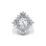Oval Solitaire Lab Diamond Baguette and Round Diamond Cocktail Ring - GeumJewels