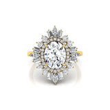 Oval Solitaire Lab Diamond Baguette and Round Diamond Cocktail Ring - GeumJewels
